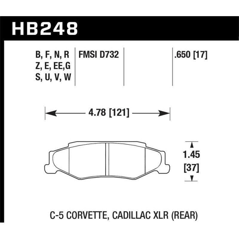 Hawk Performance KHB248B.650 - HAWKHB248B.650 - Hawk 2008-2009 Cadillac XLR Platinum HPS 5.0 Rear Brake Pads - Shipped in Europe - Tuningsupply.com