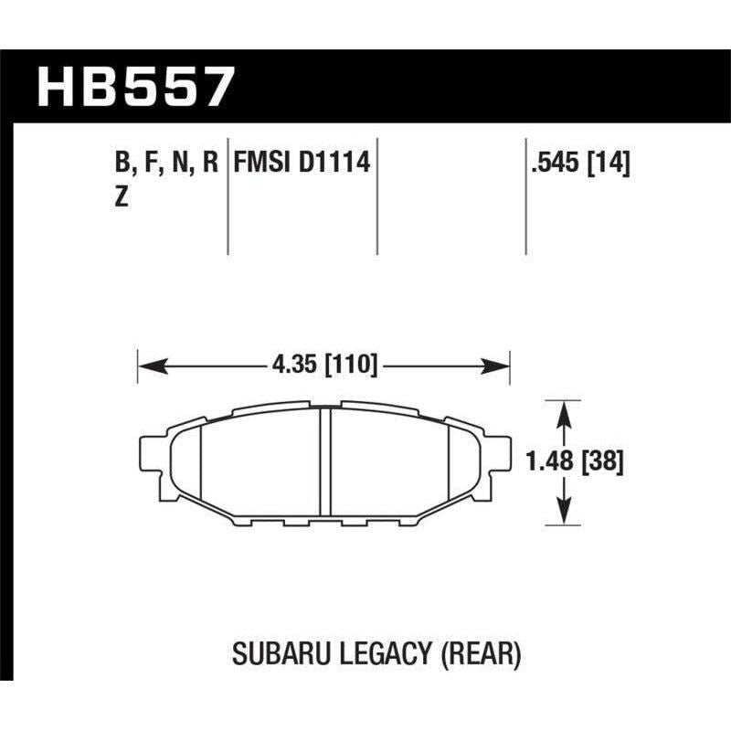 Hawk Performance KHB557B.545 - HAWKHB557B.545 - Hawk 2013-2014 Subaru BRZ Ltd (277mm Fr Disc/Solid Rr Disc) High Perf. Street 5.0 Rear Brake Pads - Shipped in Europe - Tuningsupply.com