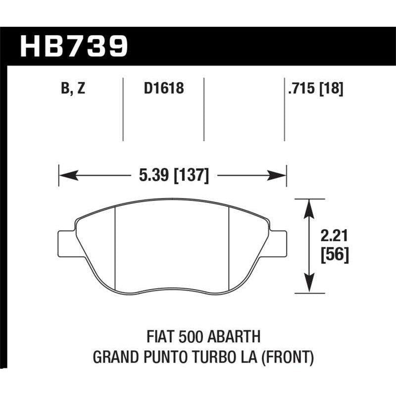 Hawk Performance KHB739B.715 - HAWKHB739B.715 - Hawk 2013 Fiat 500 Abarth Front HPS 5.0 Street Brake Pads - Shipped in Europe - Tuningsupply.com