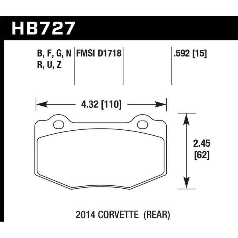 Hawk Performance KHB727B.592 - HAWKHB727B.592 - Hawk 2014 Chevrolet Corvette HPS 5.0 Rear Brake Pads - Shipped in Europe - Tuningsupply.com
