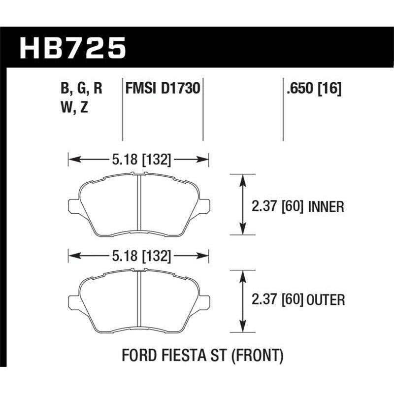 Hawk Performance KHB725G.650 - HAWKHB725G.650 - Hawk 2014 Ford Fiesta ST DTC-60 Front Brake Pads - Shipped in Europe - Tuningsupply.com
