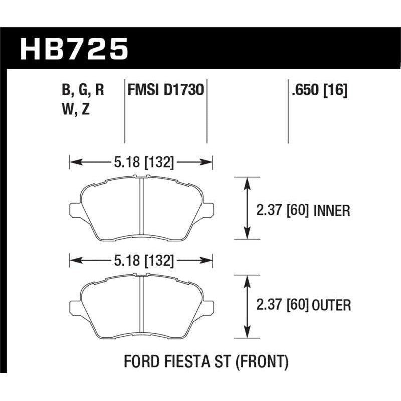 Hawk Performance KHB725Z.650 - HAWKHB725Z.650 - Hawk 2014 Ford Fiesta ST Performance Ceramic Front Brake Pads - Shipped in Europe - Tuningsupply.com