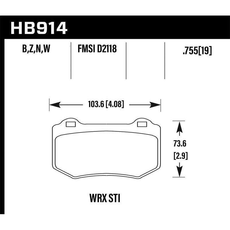 Hawk Performance KHB914Z.580 - HAWKHB914Z.580 - Hawk 2018 Subaru WRX STI Performance Ceramic Street Brake Pads - Shipped in Europe - Tuningsupply.com