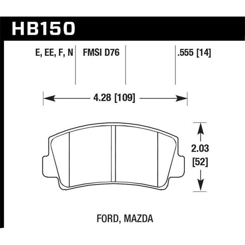 Hawk Performance KHB150E.555 - HAWKHB150E.555 - Hawk 79-84 Mazda B2000 / 70-74 RX-2 / 74-78 RX-4 / 79-85 RX-7 Blue 9012 Front Race Brake Pads - Shipped in Europe - Tuningsupply.com