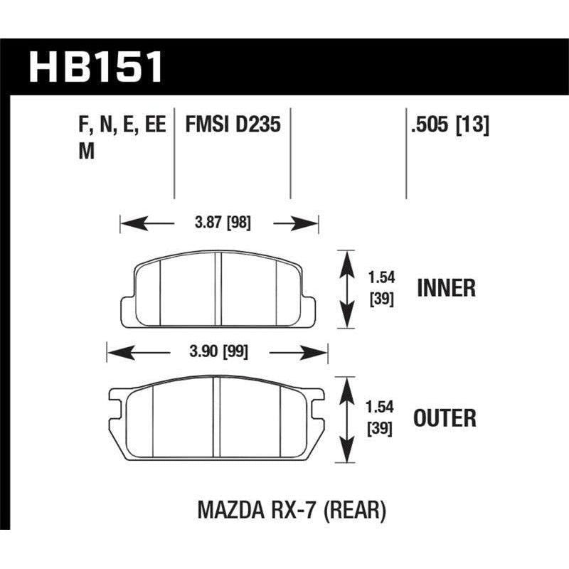 Hawk Performance KHB151E.505 - HAWKHB151E.505 - Hawk 81-85 Mazda RX-7 Blue 9012 Rear Race Brake Pads - Shipped in Europe - Tuningsupply.com