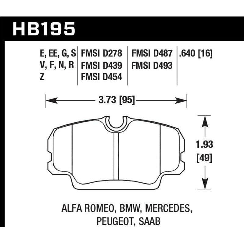 Hawk Performance KHB195F.640 - HAWKHB195F.640 - Hawk 84-4/91 BMW 325 (E30) HT-10 HPS Street Front Brake Pads - Shipped in Europe - Tuningsupply.com