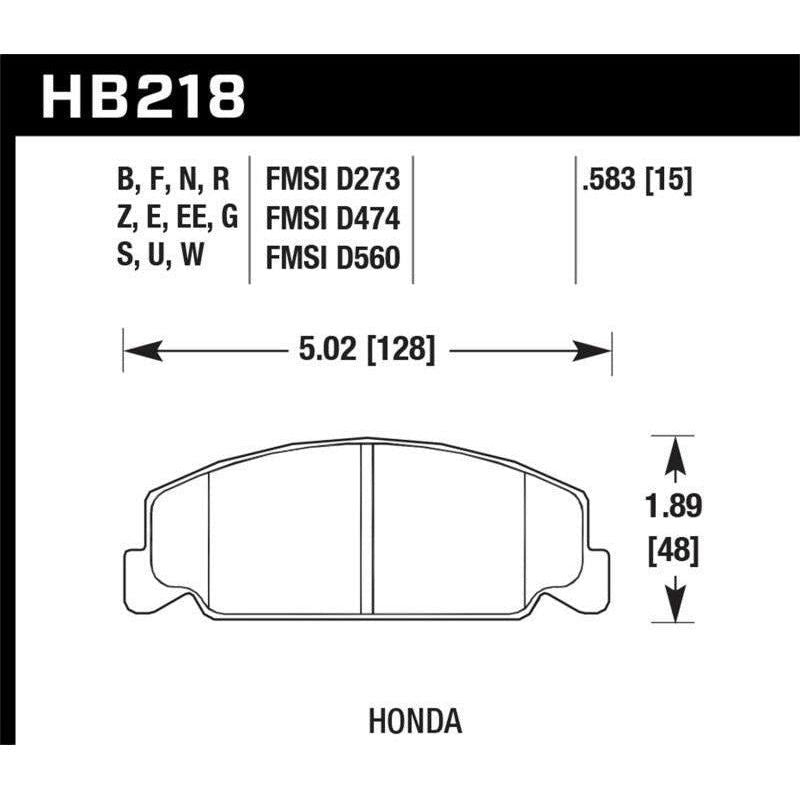 Hawk Performance KHB218G.583 - HAWKHB218G.583 - Hawk 84-85 Honda Accord / 88-00 Civic / 88-91 CRX 15mm DTC-60 Front Race Brake Pads - Shipped in Europe - Tuningsupply.com