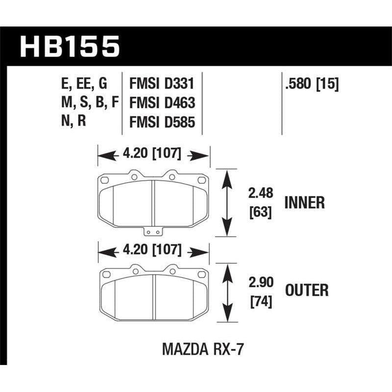 Hawk Performance KHB155G.580 - HAWKHB155G.580 - Hawk 86-95 Mazda RX-7 DTC-60 Race Front Brake Pads - Shipped in Europe - Tuningsupply.com