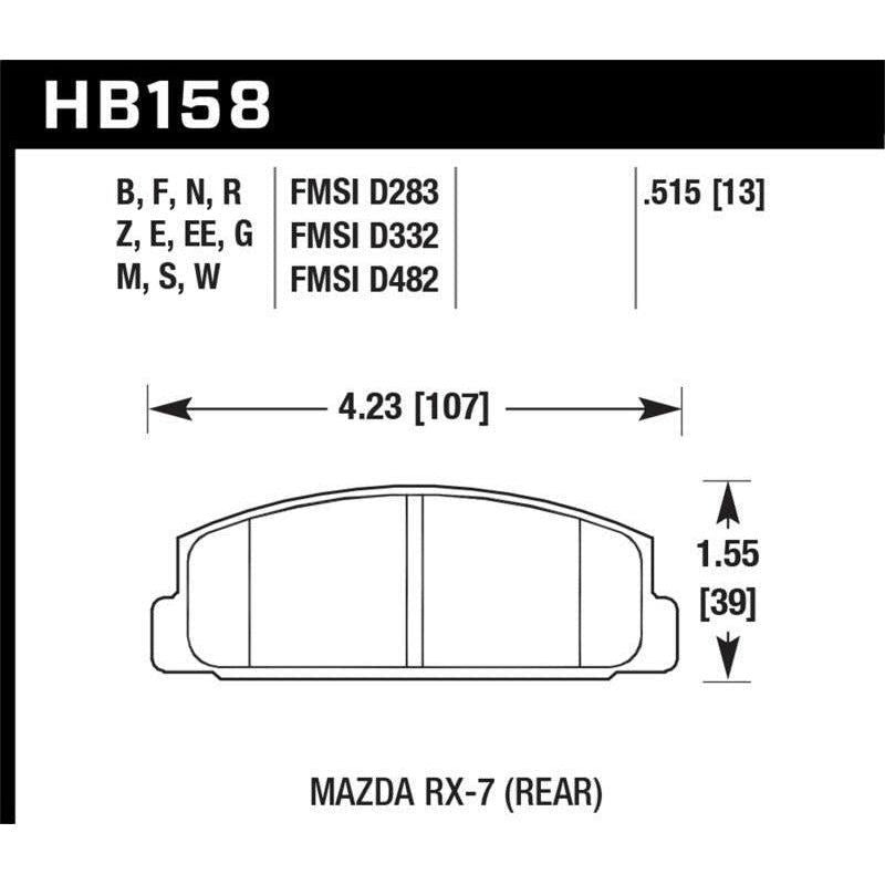 Hawk Performance KHB158N.515 - HAWKHB158N.515 - Hawk 86-95 Mazda RX-7 HP+ Street Rear Brake Pads - Shipped in Europe - Tuningsupply.com