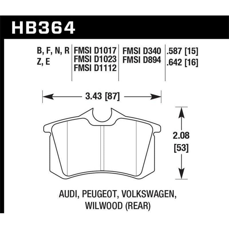 Hawk Performance KHB364F.642 - HAWKHB364F.642 - Hawk 89-92 VW Golf GTi / GLS Turbo/ GLX ( VR6) / 1.8 Turbo / VR6 / 00-06 Audi TT HPS Street Rear Bra - Shipped in Europe - Tuningsupply.com