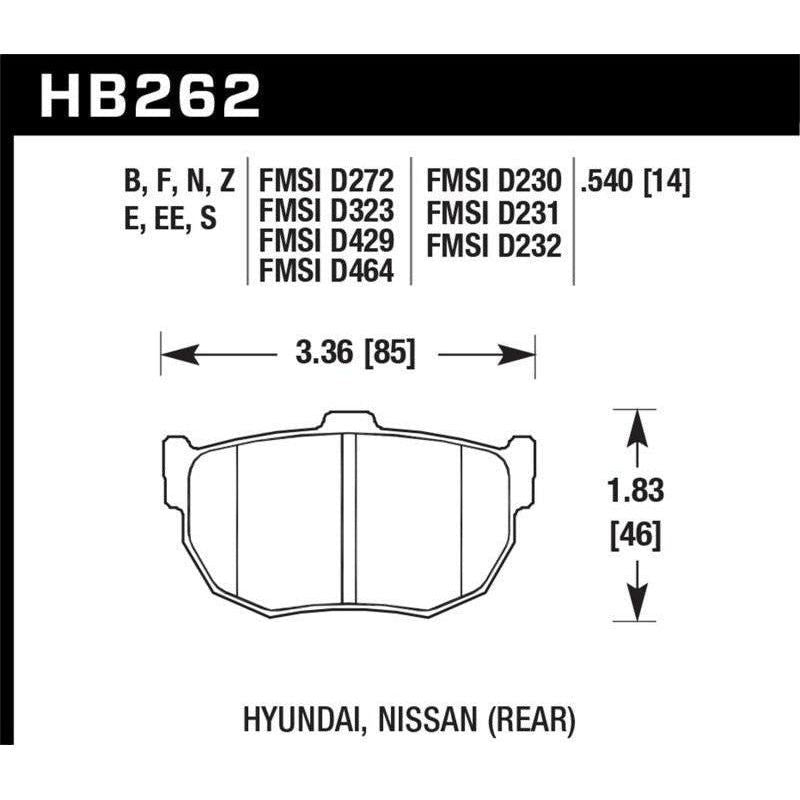 Hawk Performance KHB262F.540 - HAWKHB262F.540 - Hawk 89-97 Nissan 240SX SE HPS Street Rear Brake Pads - Shipped in Europe - Tuningsupply.com