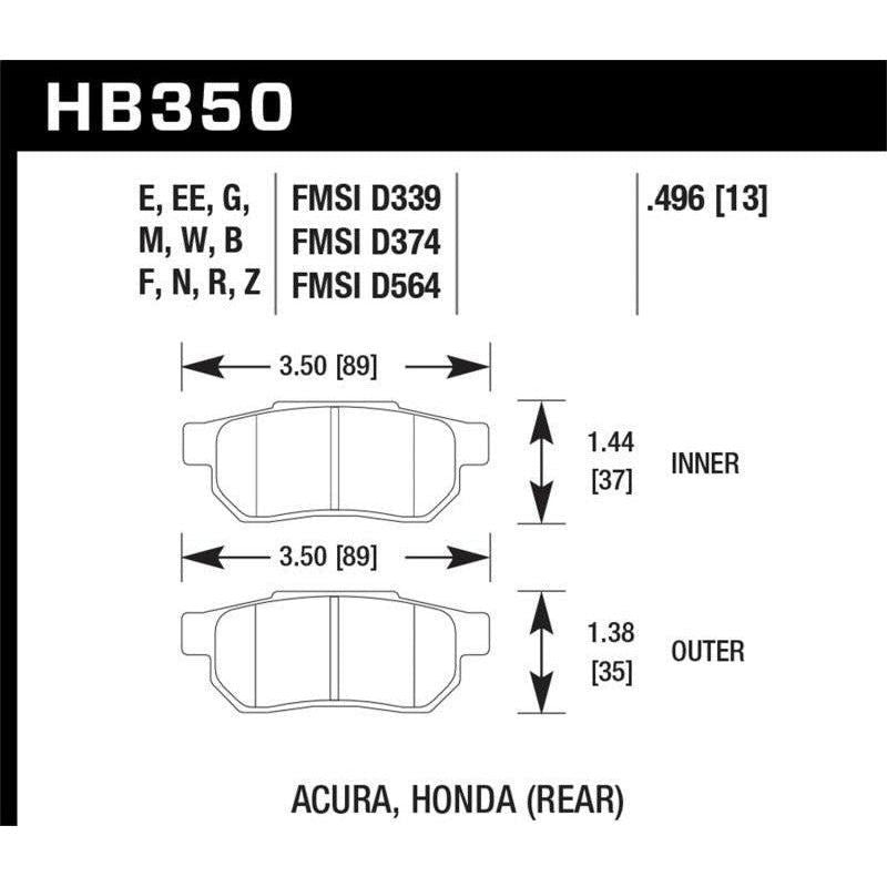 Hawk Performance KHB350E.496 - HAWKHB350E.496 - Hawk 90-01 Acura Integra (excl Type R) / 98-00 Civic Coupe Si Blue 9012 Race Rear Brake Pads - Shipped in Europe - Tuningsupply.com