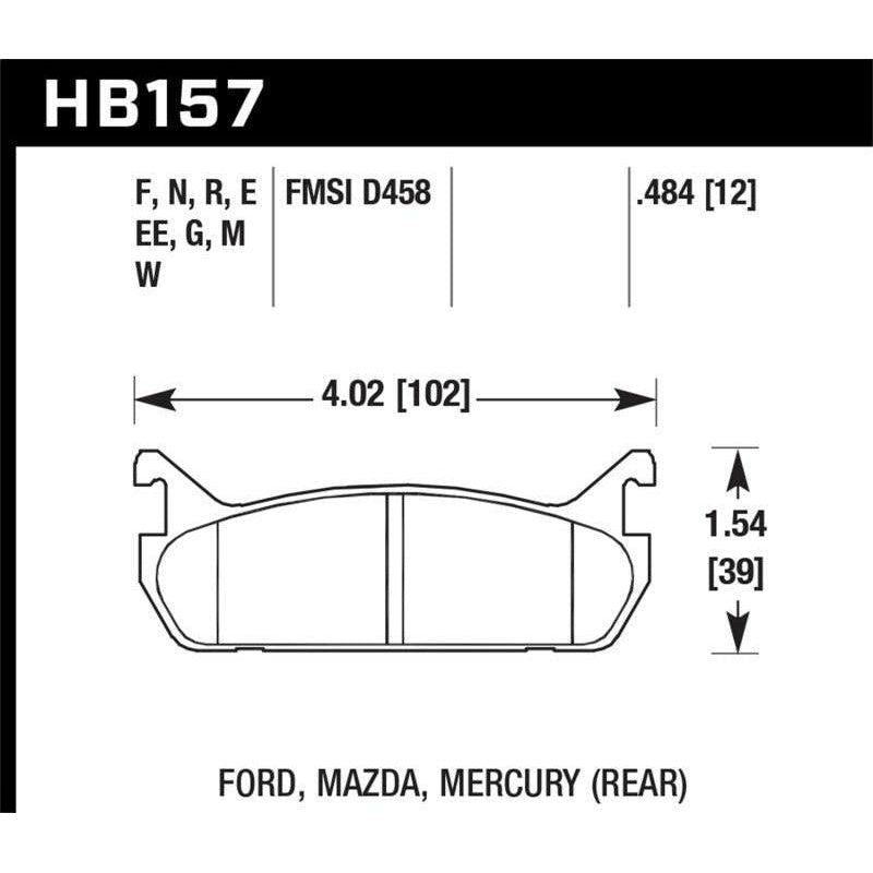 Hawk Performance KHB157W.484 - HAWKHB157W.484 - Hawk 91-96 Ford Escort / 90-93 Mazda Miata / 90-94 Protege / 91-96 Mer Tr DTC-30 Race Rear Brake Pad - Shipped in Europe - Tuningsupply.com