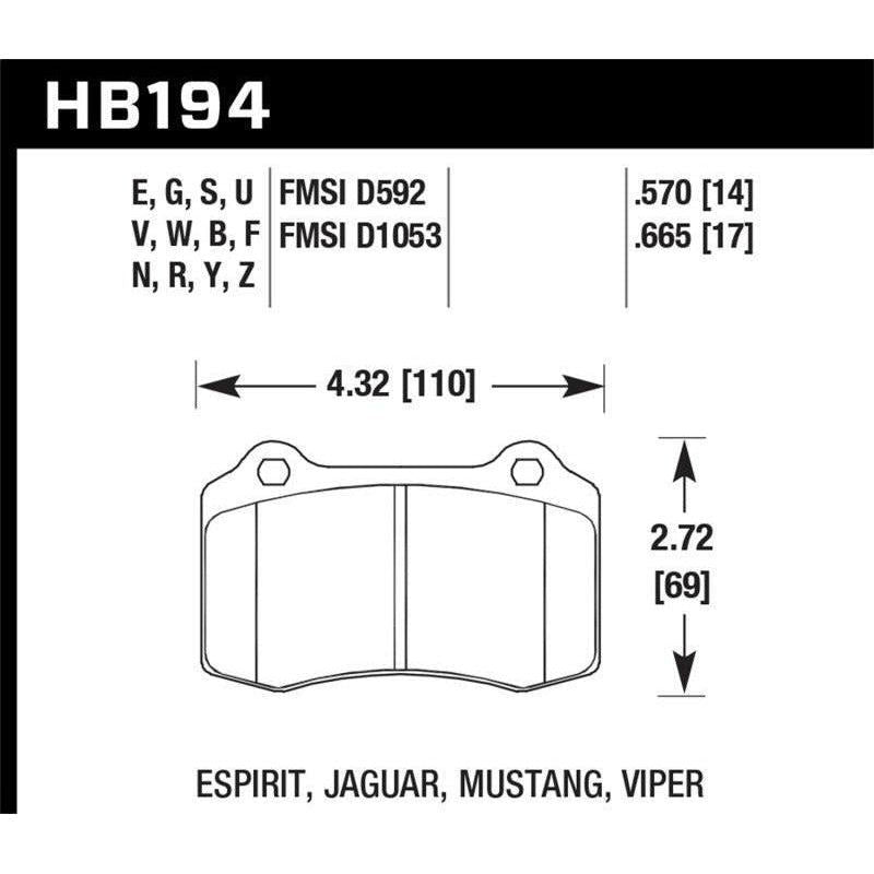 Hawk Performance KHB194F.665 - HAWKHB194F.665 - Hawk 92-00 Dodge Viper / 00 Mustang Cobra SVT HPS Street Front Brake Pads - Shipped in Europe - Tuningsupply.com