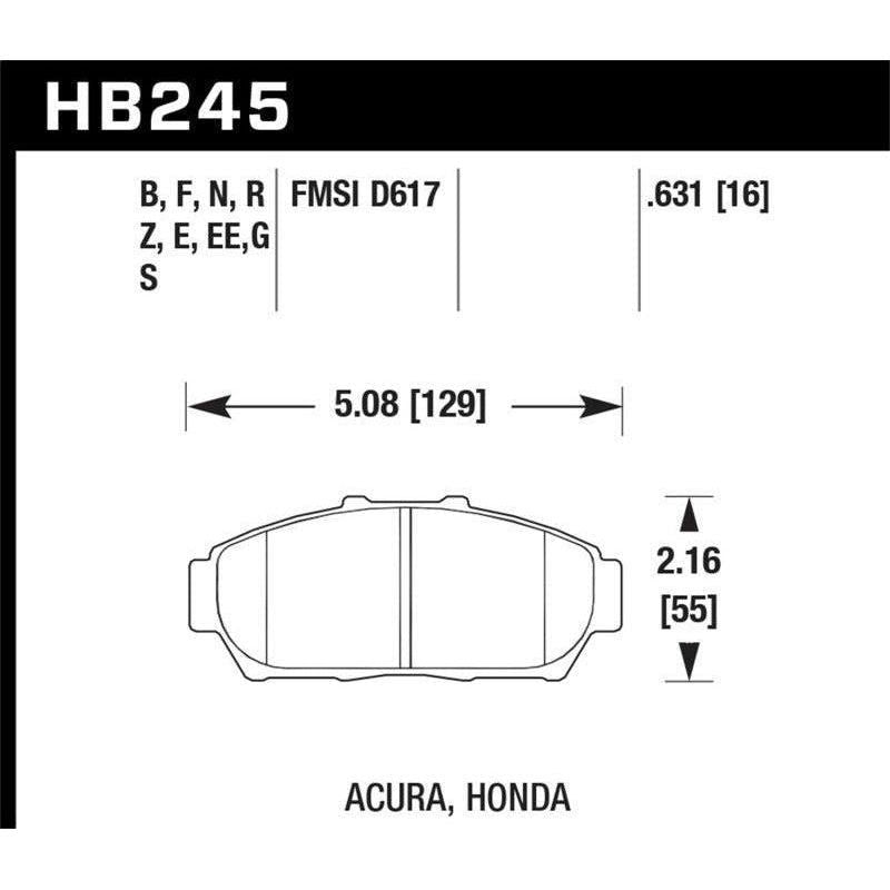 Hawk Performance KHB245N.631 - HAWKHB245N.631 - Hawk 94-01 Acura Integra (excl Type R) HP+ Street Front Brake Pads - Shipped in Europe - Tuningsupply.com