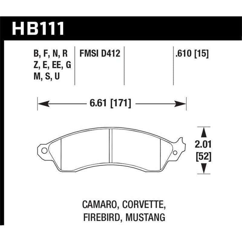 Hawk Performance KHB111U.610 - HAWKHB111U.610 - Hawk 94-04 Mustang Cobra / 88-95 Corvette 5.7L / 88-92 Camaro w/ Hvy Duty Brakes Front DTC-70 Pads - Shipped in Europe - Tuningsupply.com