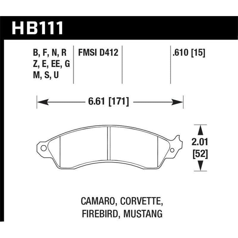 Hawk Performance KHB111F.610 - HAWKHB111F.610 - Hawk 94-04 Mustang Cobra / 88-95 Corvette 5.7L / 88-92 Camaro w/ Hvy Duty Brakes Front HPS Street Br - Shipped in Europe - Tuningsupply.com