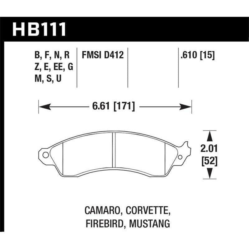 Hawk Performance KHB111Z.610 - HAWKHB111Z.610 - Hawk 94-04 Mustang Cobra / 88-95 Corvette 5.7L / 88-92 Camaro w/ HD Brakes Front Performance Ceramic - Shipped in Europe - Tuningsupply.com