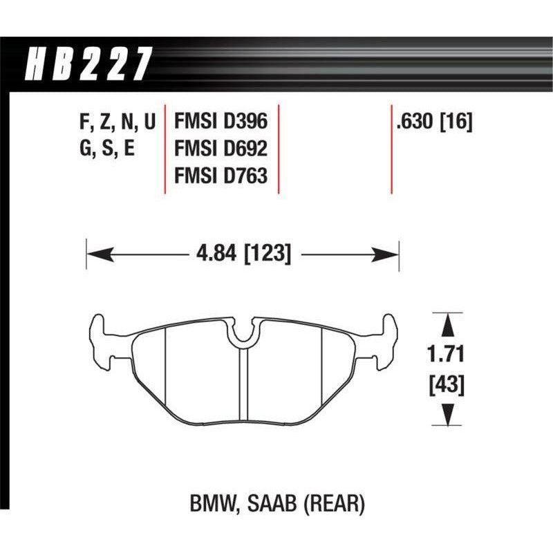 Hawk Performance KHB227Z.630 - HAWKHB227Z.630 - Hawk 95-99 BMW M3 E36 Performance Ceramic Street Rear Brake Pads - Shipped in Europe - Tuningsupply.com