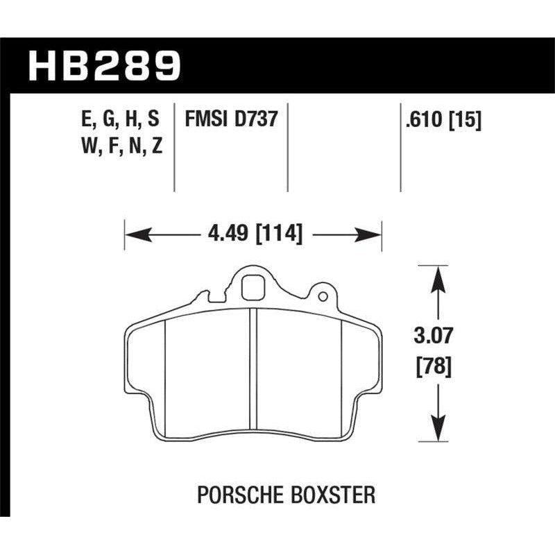 Hawk Performance KHB289G.610 - HAWKHB289G.610 - Hawk 97-08 Porsche Boxster DTC-60 Compound Front Brake Pads - Shipped in Europe - Tuningsupply.com