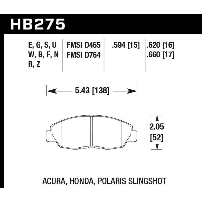 Hawk Performance KHB275N.620 - HAWKHB275N.620 - Hawk 98-00 Civic Coupe Si / 01-06 Civic DX EX GX HX LX HP+ Street Front Brake Pads - Shipped in Europe - Tuningsupply.com