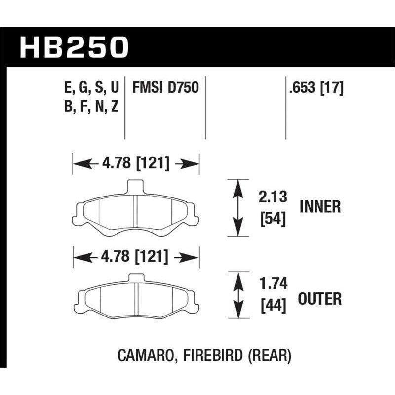 Hawk Performance KHB250F.653 - HAWKHB250F.653 - Hawk 98-02 Chevrolet Camaro 5.7L/3.8L / 98-02 Pontiac Firebird 5.7L/3.8L HPS Street Rear Brake Pads - Shipped in Europe - Tuningsupply.com