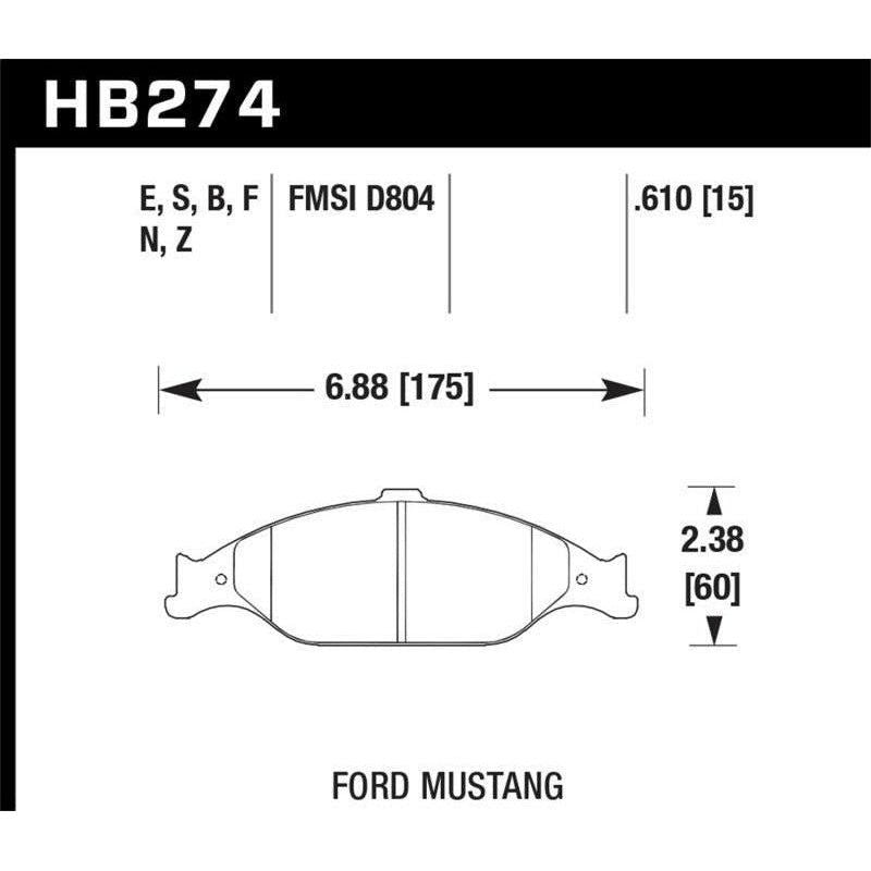 Hawk Performance KHB274F.610 - HAWKHB274F.610 - Hawk 99-04 Ford Mustang Base/GT HPS Street Front Brake Pads - Shipped in Europe - Tuningsupply.com