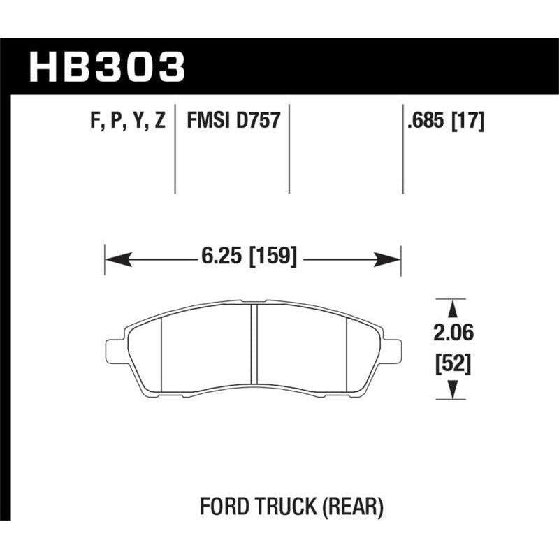 Hawk Performance KHB303Y.685 - HAWKHB303Y.685 - Hawk 99-05 Cadillac Excursion / 99-04 Ford F-250/F-350 Super Duty Pickup Rear LTS Street Brake Pads - Shipped in Europe - Tuningsupply.com