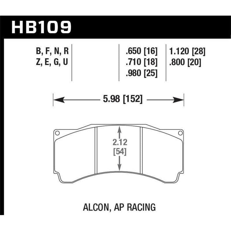 Hawk Performance KHB109U.710 - HAWKHB109U.710 - Hawk Alcon TA-6 / AP Racing CP5060-2/3/4/5ST / AP Racing CP5555 / Rotora FC6 DTC-70 Race Brake Pads - Shipped in Europe - Tuningsupply.com