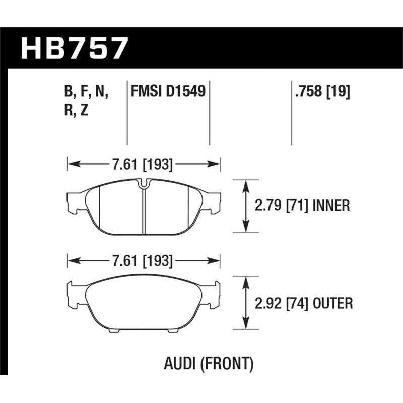 Hawk Performance KHB757B.758 - HAWKHB757B.758 - Hawk Audi 2013 A5 Quattro / 12-16 A6 Quattro/A7 Quattro/A8 Quattro HPS 5.0 Front Brake Pads - Shipped in Europe - Tuningsupply.com