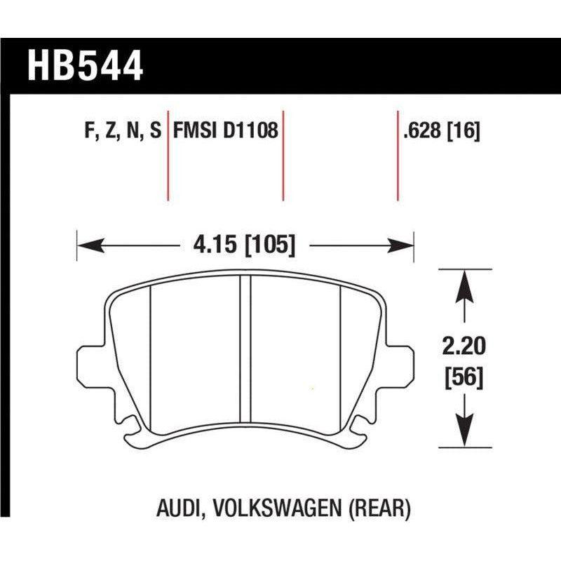Hawk Performance KHB544F.628 - HAWKHB544F.628 - Hawk Audi A3 / A4 / A6 Quattro HPS Rear Brake Pads - Shipped in Europe - Tuningsupply.com