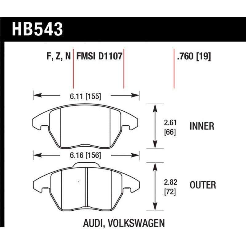 Hawk Performance KHB543F.760 - HAWKHB543F.760 - Hawk Audi A3 Quattro / VW EOS / Golf / Jetta / Passat / Rabbit HPS Front Brake Pads - Shipped in Europe - Tuningsupply.com