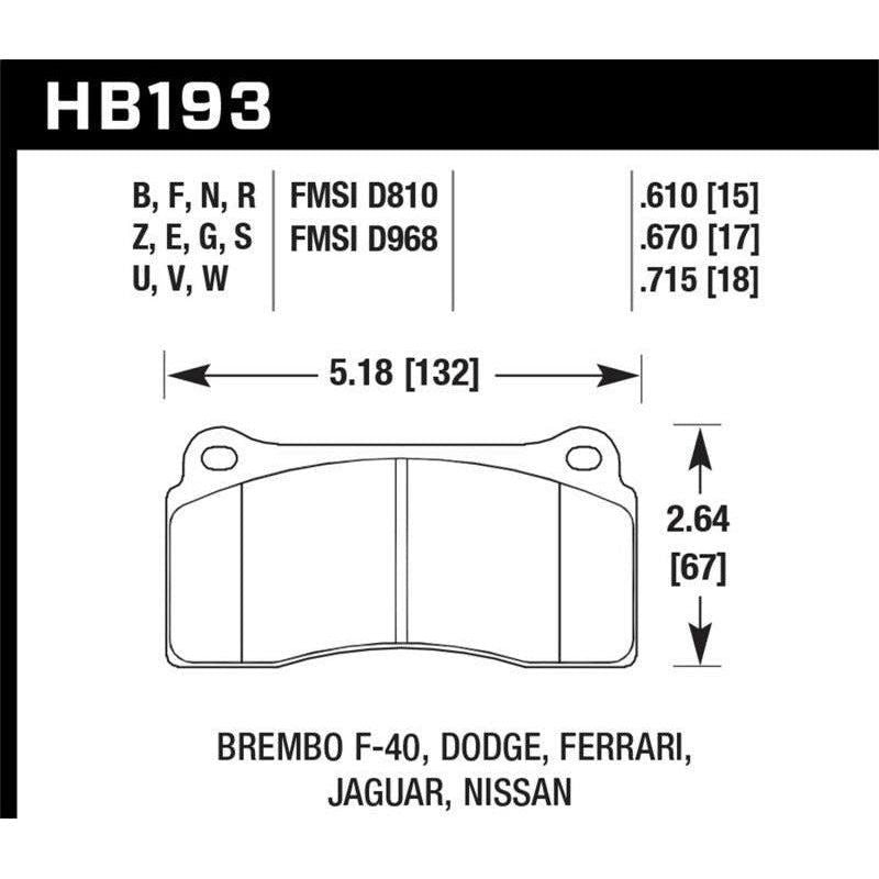 Hawk Performance KHB193U.670 - HAWKHB193U.670 - Hawk Dodge / Ferrari Front & Rear / Ferrari / Jaguar / Nissan Front DTC-70 Race Brake Pads - Shipped in Europe - Tuningsupply.com