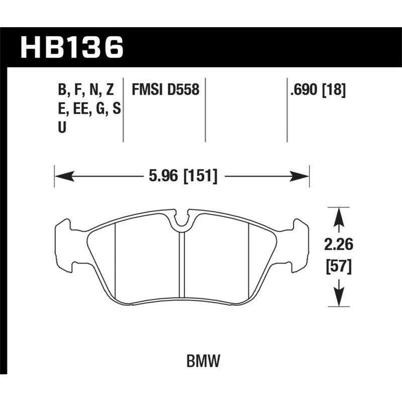 Hawk Performance KHB136N.690 - HAWKHB136N.690 - Hawk HP+ Street Brake Pads - Shipped in Europe - Tuningsupply.com
