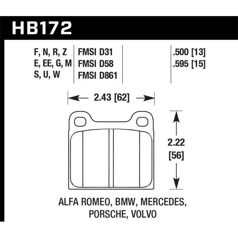 Hawk Performance KHB172F.595 - HAWKHB172F.595 - Hawk HPS Street Brake Pads - Shipped in Europe - Tuningsupply.com