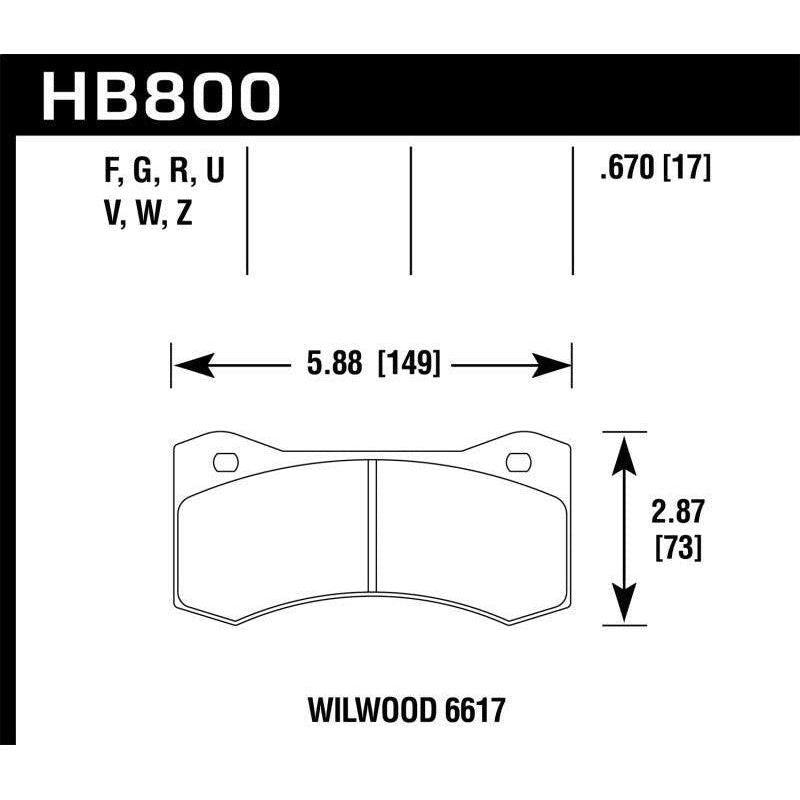 Hawk Performance KHB800U.670 - HAWKHB800U.670 - Hawk Willwood 6617 Caliper DTC-70 Race Brake Pads - Shipped in Europe - Tuningsupply.com