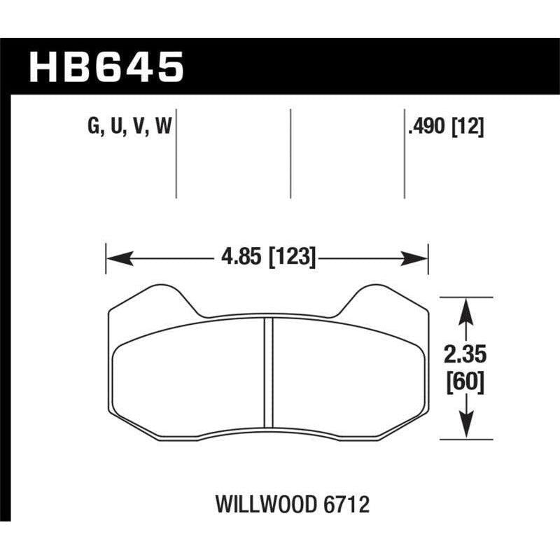 Hawk Performance KHB645U.490 - HAWKHB645U.490 - Hawk Wilwood DynaPro 6 (Type 6712) DTC-70 Brake Pads - Shipped in Europe - Tuningsupply.com
