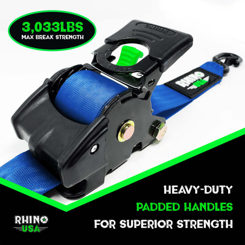 Rhino USA TD-RSRE2X10-BLU - RSATD-RSRE2X10-BLU - Rhino USA Retractable Ratchet Straps (2Pk 2Inx10Ft) Blue - Shipped in Europe - Tuningsupply.com