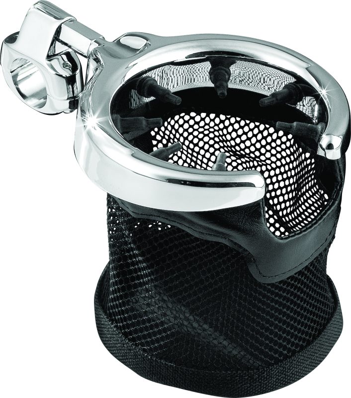 Kuryakyn 1422 - KUR1422 - Kuryakyn Drink Holder with Mesh Basket 1 inch Clamp Chrome - Shipped in Europe - Tuningsupply.com