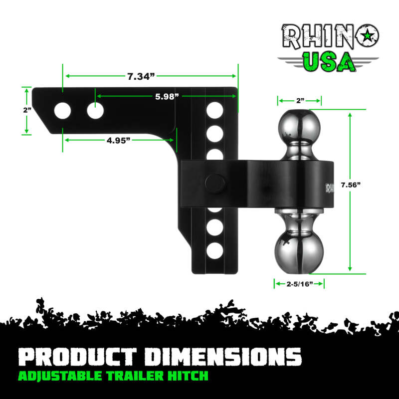 Rhino USA RG-HTDROP2-BLK - RSARG-HTDROP2-BLK - Rhino USA 6In Heavy Duty Drop Hitch - 2In (Black) - Shipped in Europe - Tuningsupply.com
