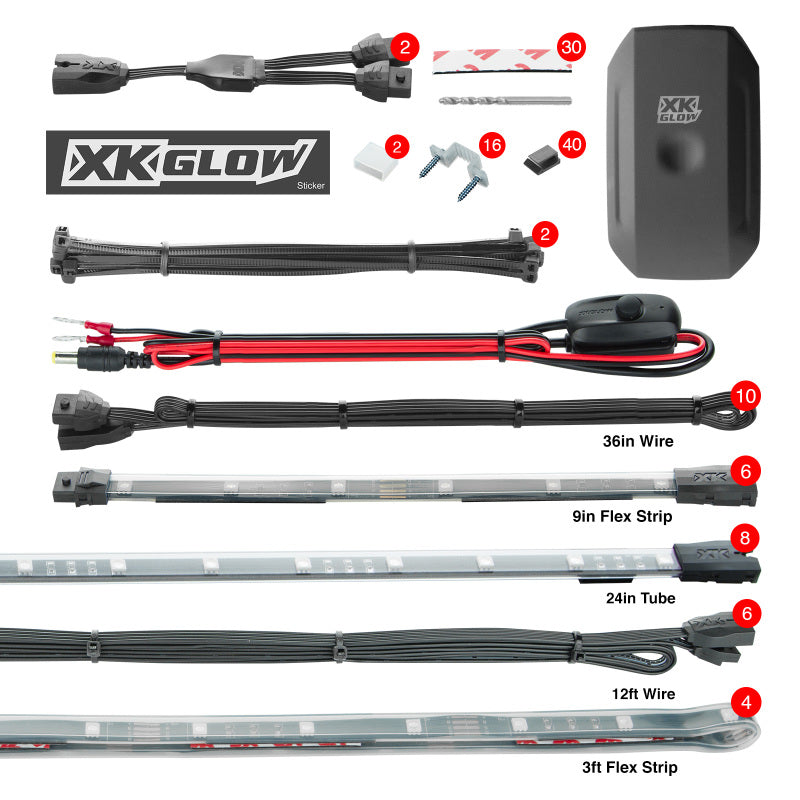 XKGLOW KS-Car-Pro - XKGKS-CAR-PRO - XK Glow Strip Million Color XKCHROME App Undercar Kit (8x24In Tube + 6x10In Strip + 4x36In) - Shipped in Europe - Tuningsupply.com