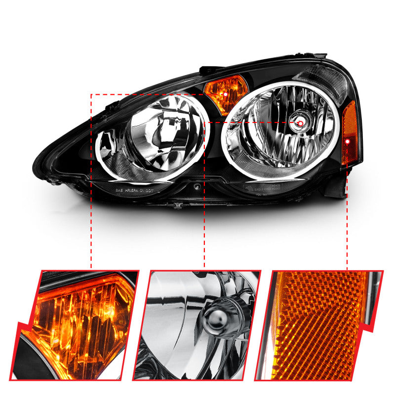 ANZO 121209 - ANZ121209 - ANZO 2002-2004 Acura RSX Crystal Headlights Black - Shipped in Europe - Tuningsupply.com