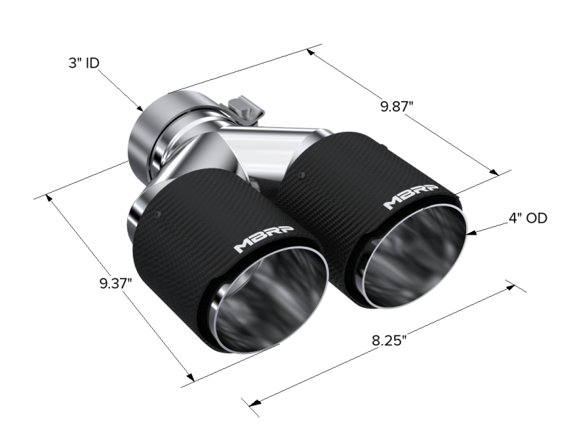 MBRP PT5183CF - MBRPT5183CF - MBRP 3in ID / Dual 4in OD Out Staggered L 9.37in / R 9.87in Dual Wall Carbon Fiber Univ Exhaust Tip - Shipped in Europe - Tuningsupply.com