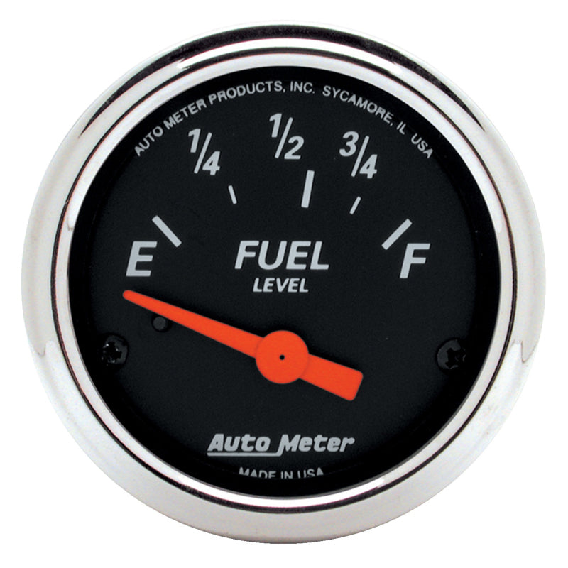 AutoMeter 1423 - ATM1423 - Autometer Designer Black Fuel Level Gauge 2-1/16in Electrical 70 Ohms E / 10 Ohms F - 90 Deg Sweep - Shipped in Europe - Tuningsupply.com