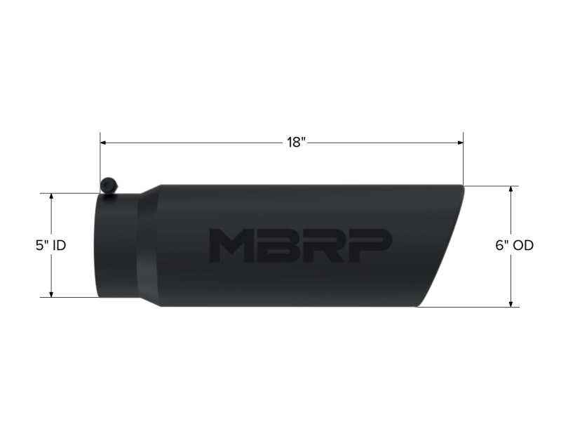 MBRP PT5125BLK - MBRPT5125BLK - MBRP Universal Tip 6in OD Angled Rolled End 5in Inlet 18in Length Black Finish Exhaust - Shipped in Europe - Tuningsupply.com