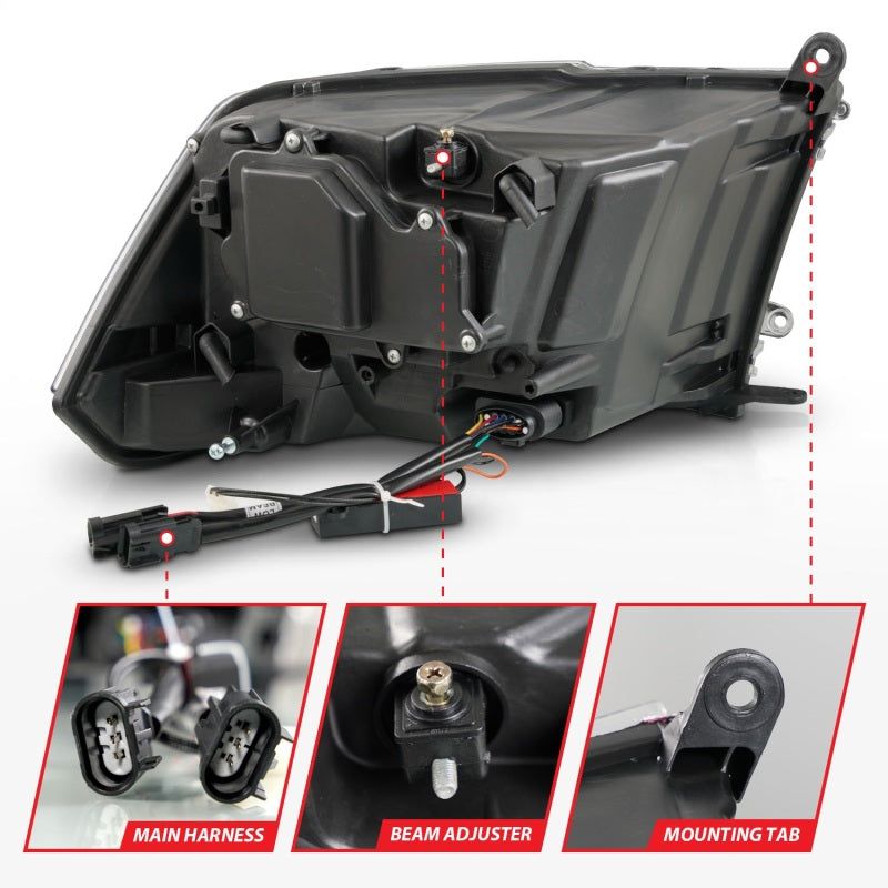 ANZO 111609 - ANZ111609 - ANZO 09-18 Dodge Ram 1500/2500/3500 LED Plank Style Headlights Switchback + Sequential - Matte Black - Shipped in Europe - Tuningsupply.com