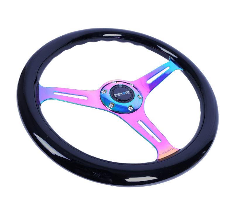 NRG ST-015MC-BK - NRGST-015MC-BK - NRG Classic Wood Grain Steering Wheel (350mm) Black Paint Grip w/Neochrome 3-Spoke Center - Shipped in Europe - Tuningsupply.com