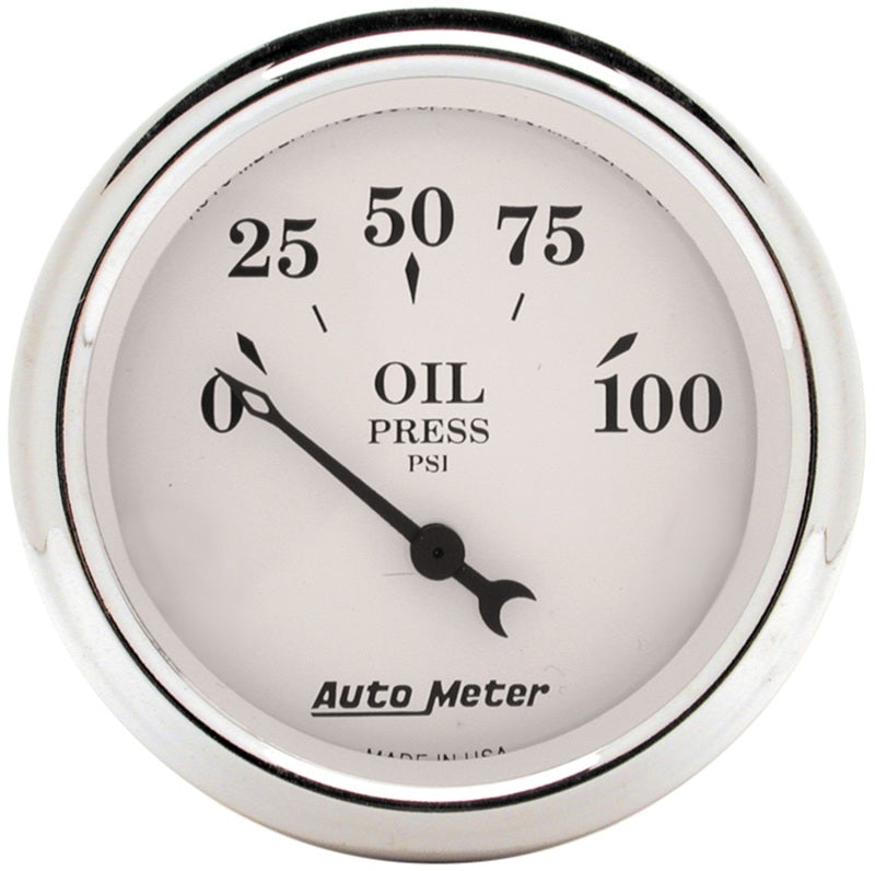 AutoMeter 1628 - ATM1628 - Auto Meter 2-1/16in 100PSI Electronic Oil Pressure Old Tyme White Gauge - Shipped in Europe - Tuningsupply.com