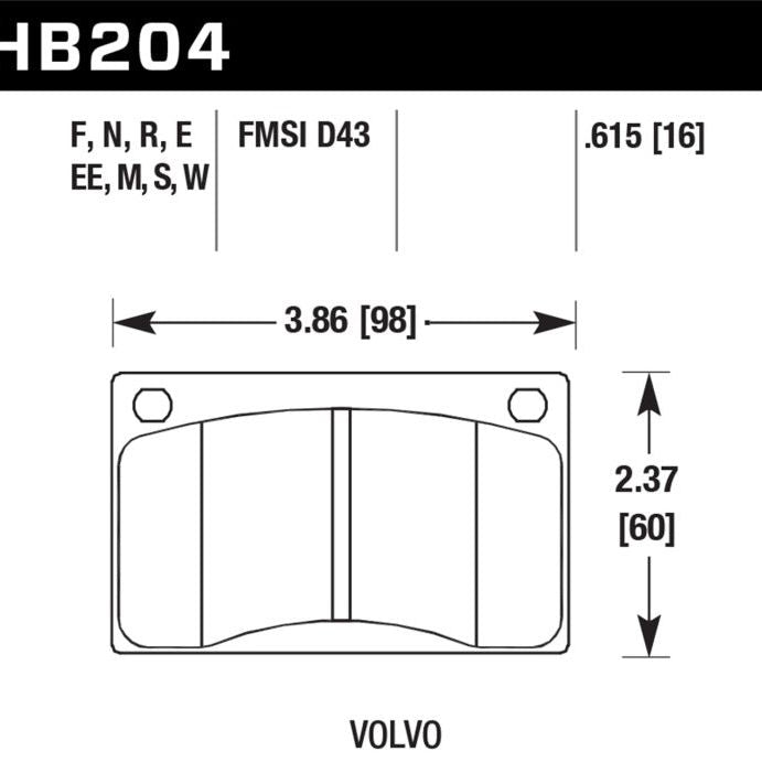 Hawk Performance KHB204W.615 - HAWKHB204W.615 - Hawk 90-93 Volvo 240 DTC-30 Front Race Pads - Shipped in Europe - Tuningsupply.com