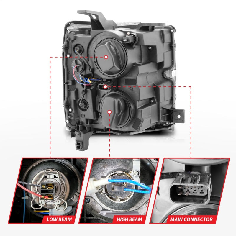 ANZO - ANZ111366 - ANZO Projector Headlights 15-17 Chevrolet Silverado 2500HD / 3500HD Chrome w/ Chrome Rim - Shipped in Europe - Tuningsupply.com